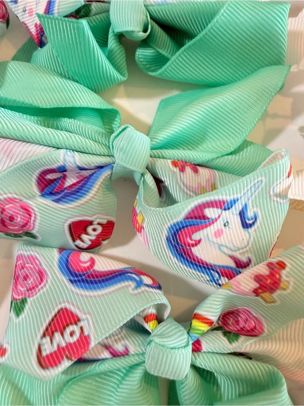 Kids Ribbon Hair Bows Set in Bright Pink, Lt Pink,Yellow, Lt Blue, Teal, White